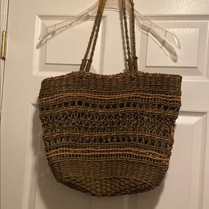 Rustic Brown Woven Tote with Textured Design